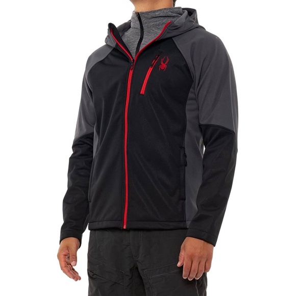 SPYDER MEN NWT MENDOZA HOODED SOFTSHELL WATERPROOF BLACK JACKET. SIZE S - Picture 2 of 9